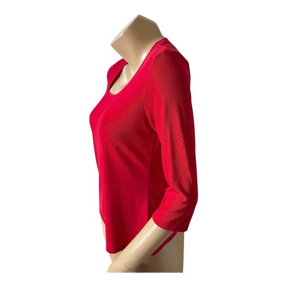 CREATIVE DESIGN WORKS CDW Womens Size Medium Red 3/4 Sleeve Slinky Shirt Top - Picture 2 of 6